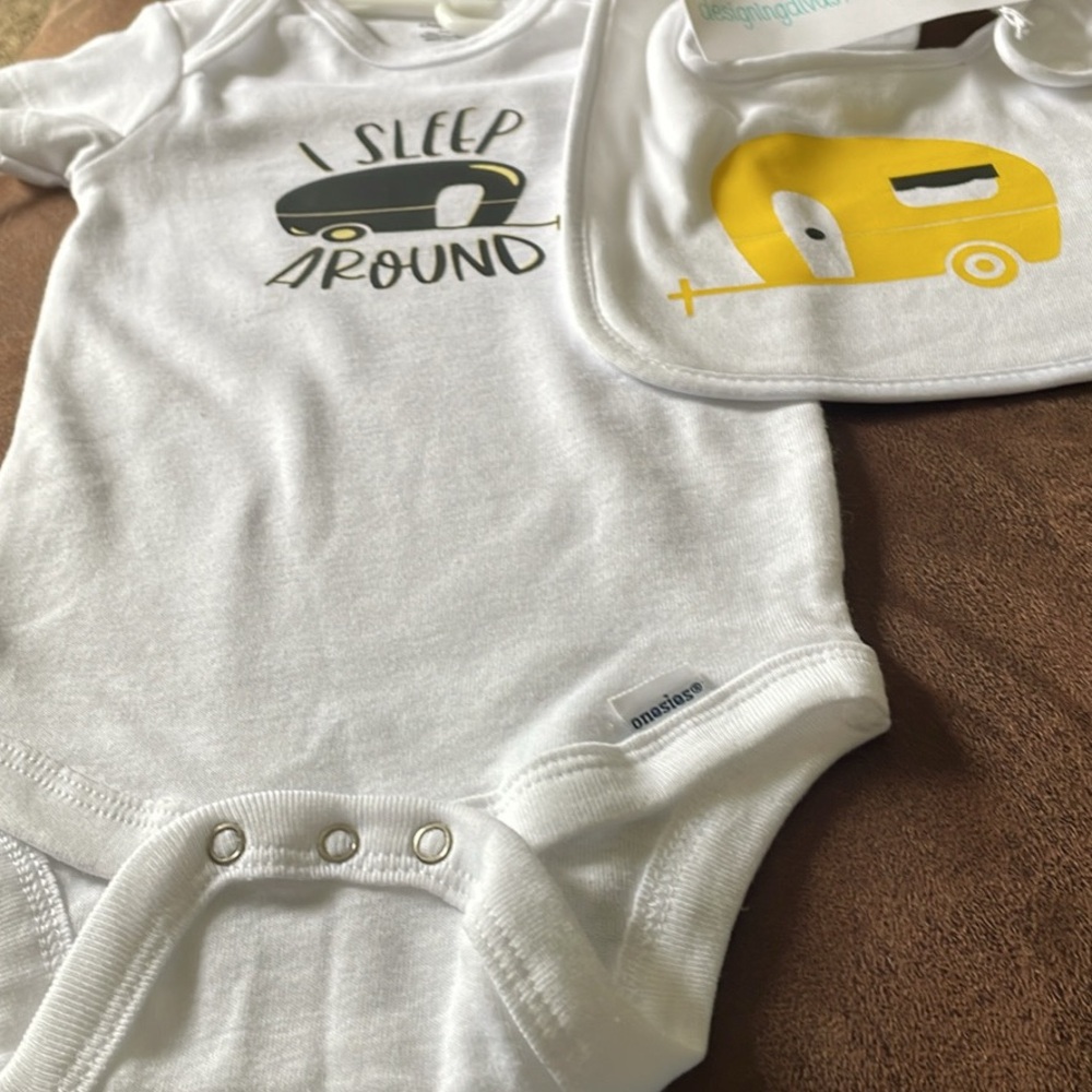 BabyGerber Onsies with matching Bibs Soft Fabric Snap Closure.